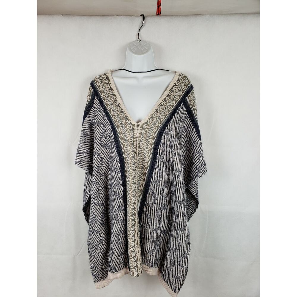 M. Rena Blue Gray Metallic Glitter Hobo Knit Poncho Tunic Sweater Fits S